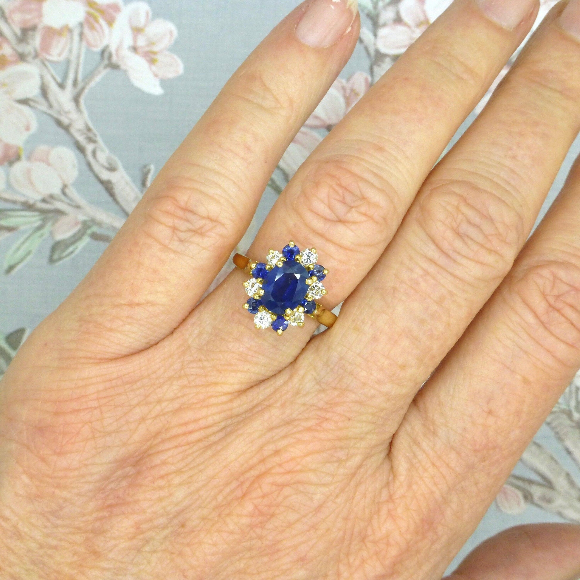 Unique Vintage French 18ct sapphire and diamond oval cluster ring