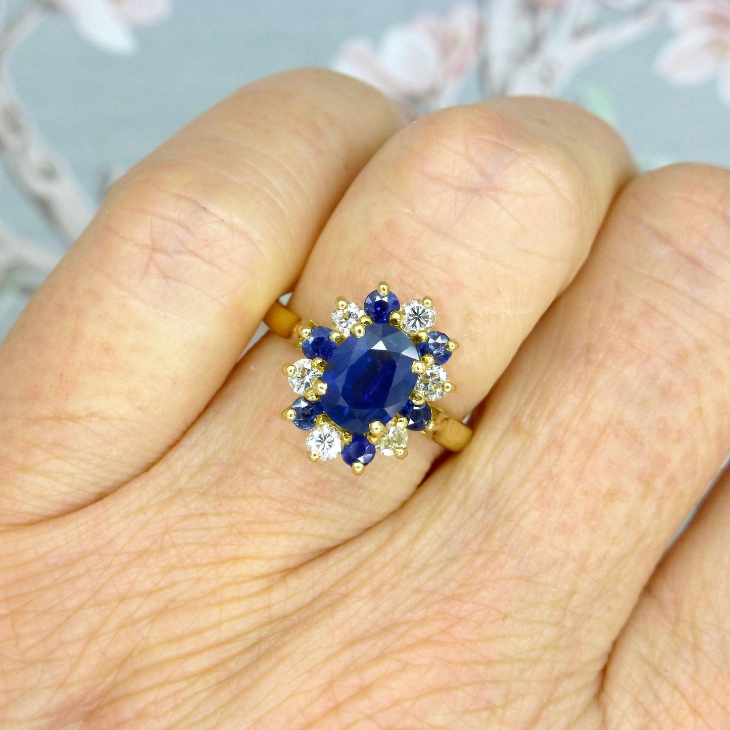 Unique Vintage French 18ct sapphire and diamond oval cluster ring