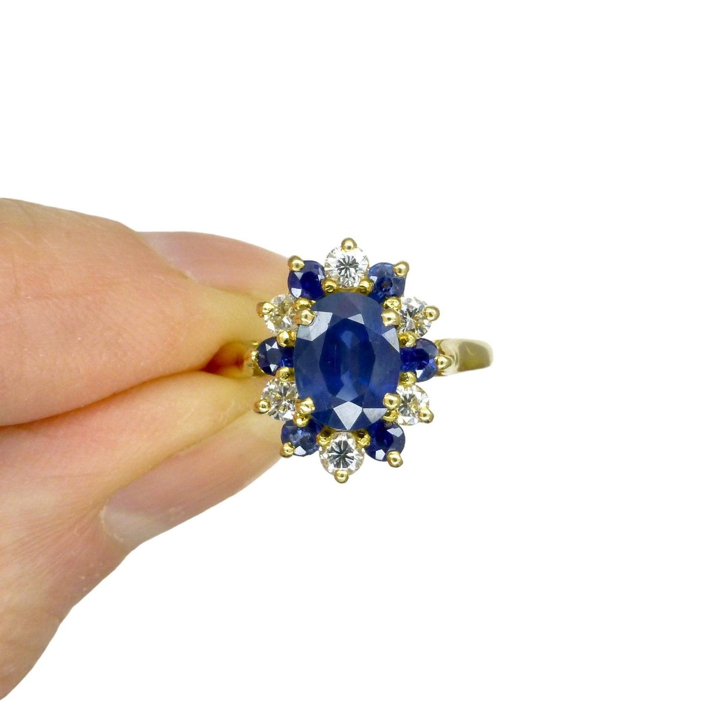 Unique Vintage French 18ct sapphire and diamond oval cluster ring