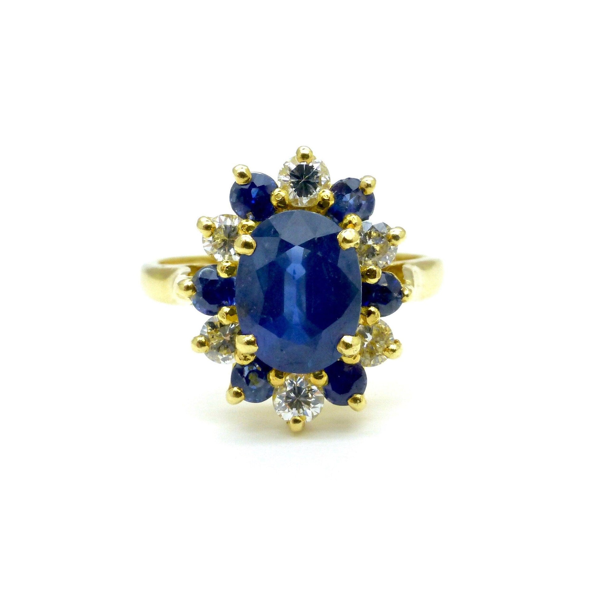 Unique Vintage French 18ct sapphire and diamond oval cluster ring