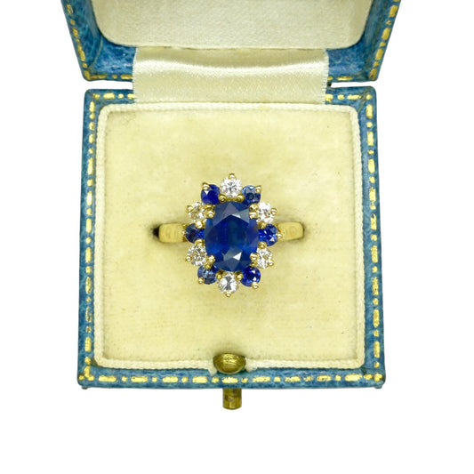Unique Vintage French 18ct sapphire and diamond oval cluster ring