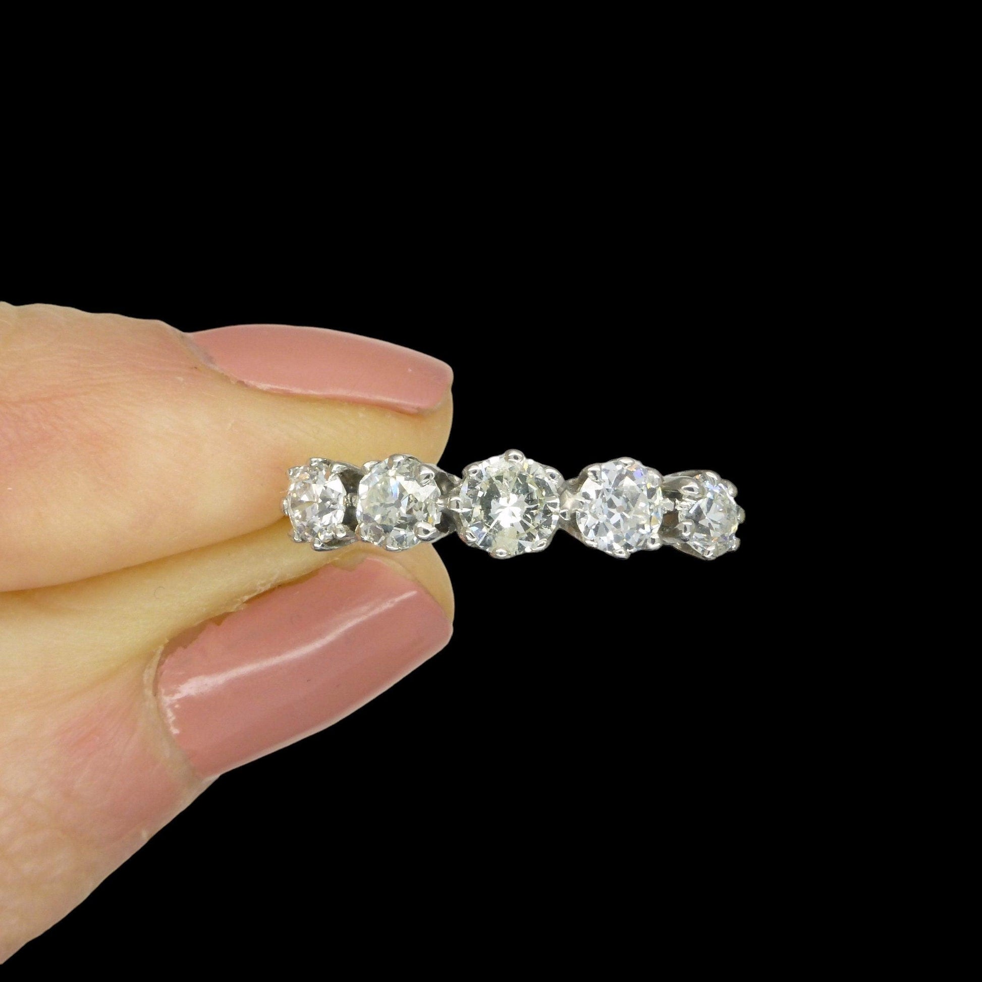 Antique 18ct white gold old cut diamond five stone ring c.1.00ct c1920's ~ with independent appraisal