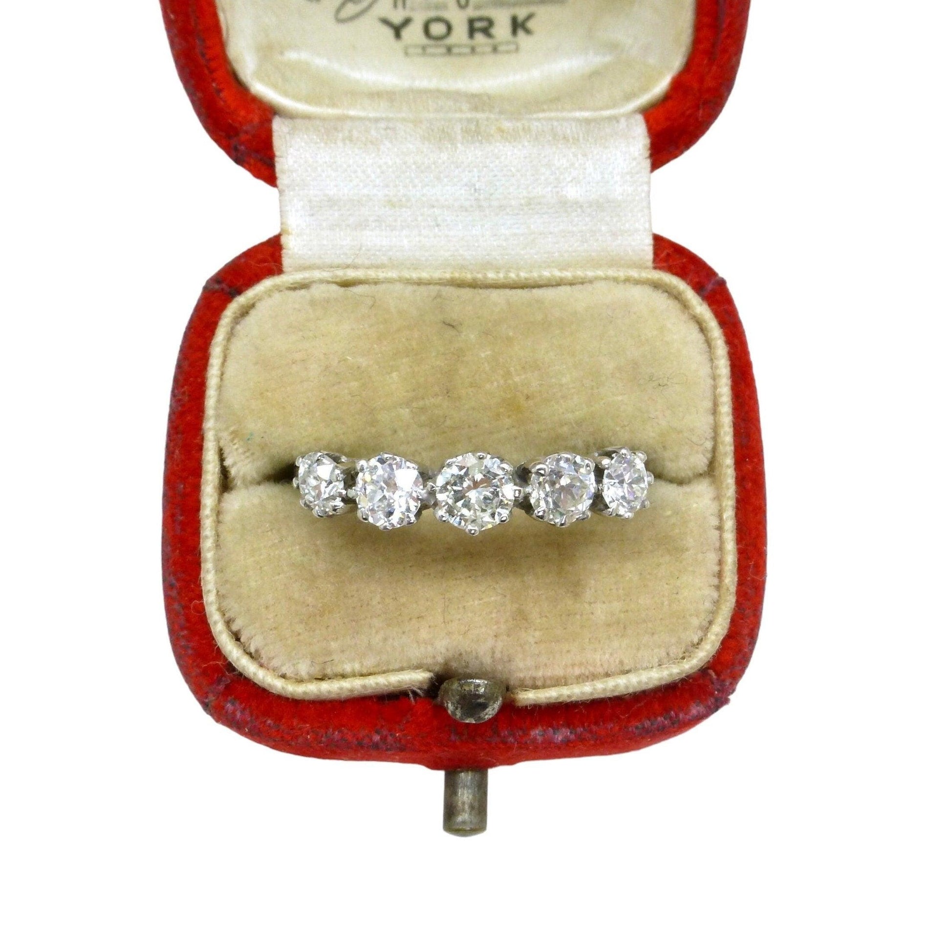 Antique 18ct white gold old cut diamond five stone ring c.1.00ct c1920's ~ with independent appraisal