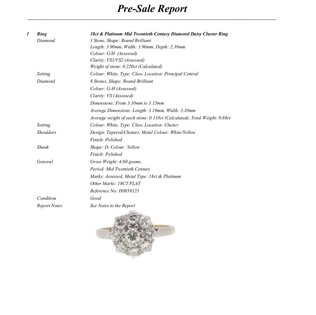 Vintage 18ct Platinum natural diamond cluster engagement ring 1.10 carat ~ Independent Valuation