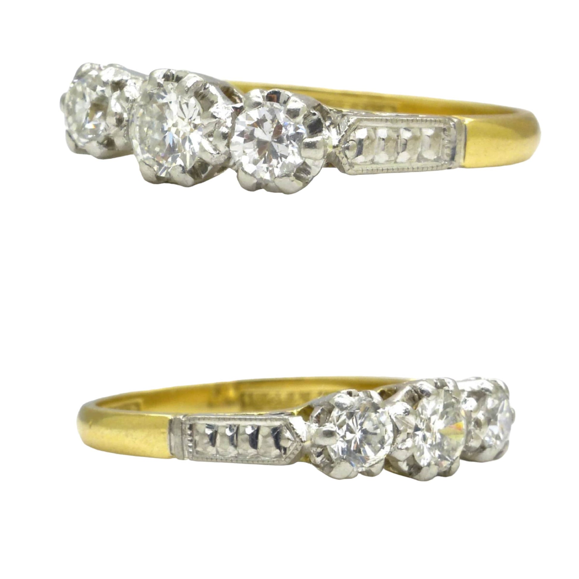 Vintage Bravingtons 18ct Platinum diamond three stone trilogy engagement ring 0.55ct