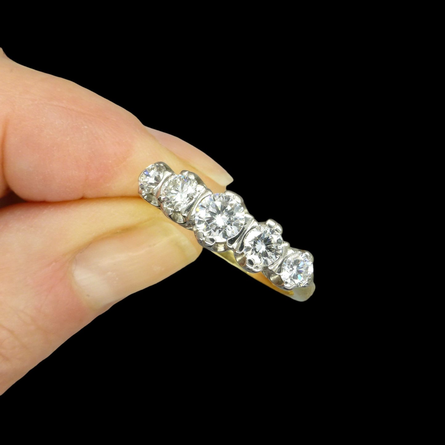 Vintage 18ct natural brilliant cut diamond five stone ring 1.22ct ~ With Valuation