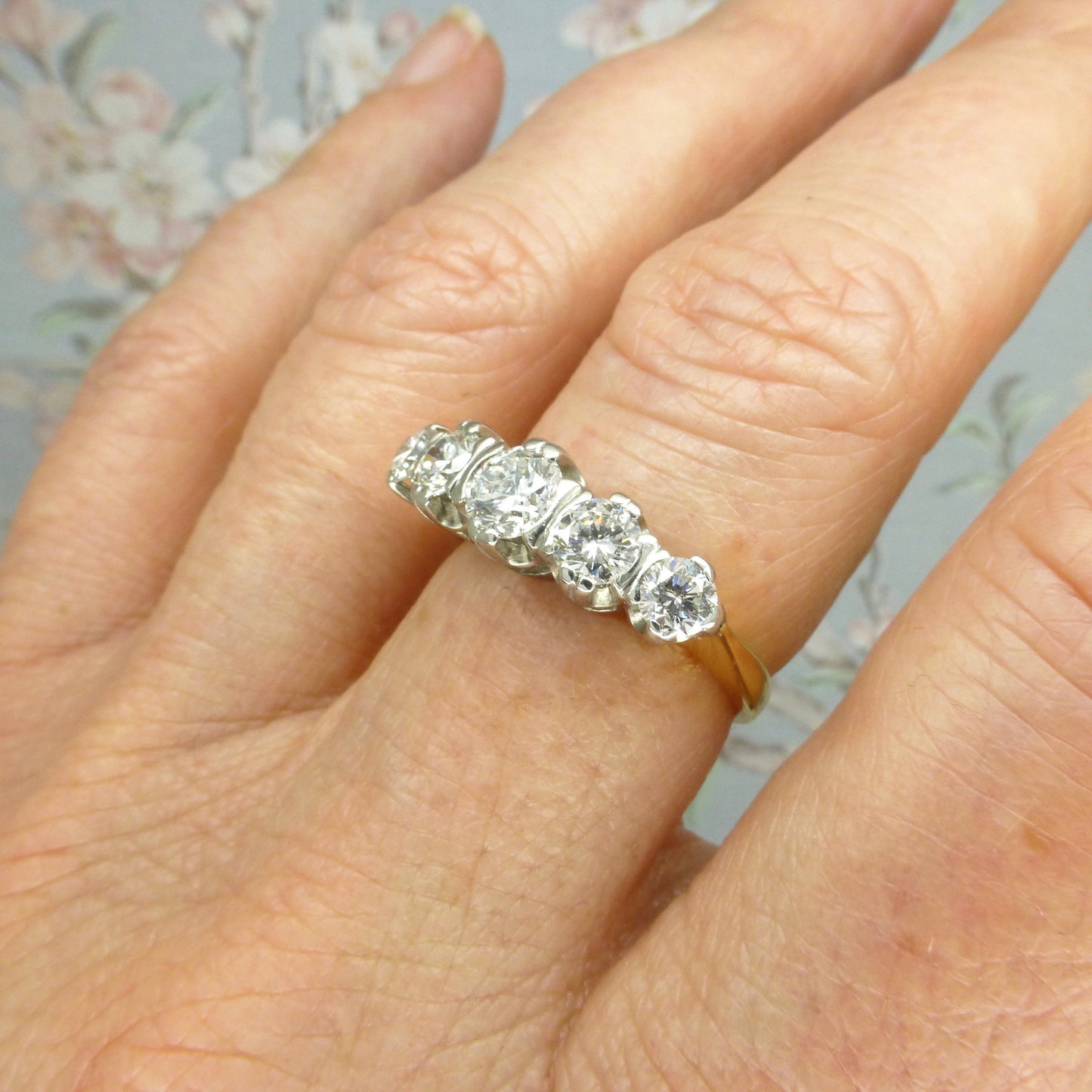Vintage 18ct natural brilliant cut diamond five stone ring 1.22ct ~ With Valuation