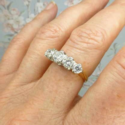 Vintage 18ct natural brilliant cut diamond five stone ring 1.22ct ~ With Valuation