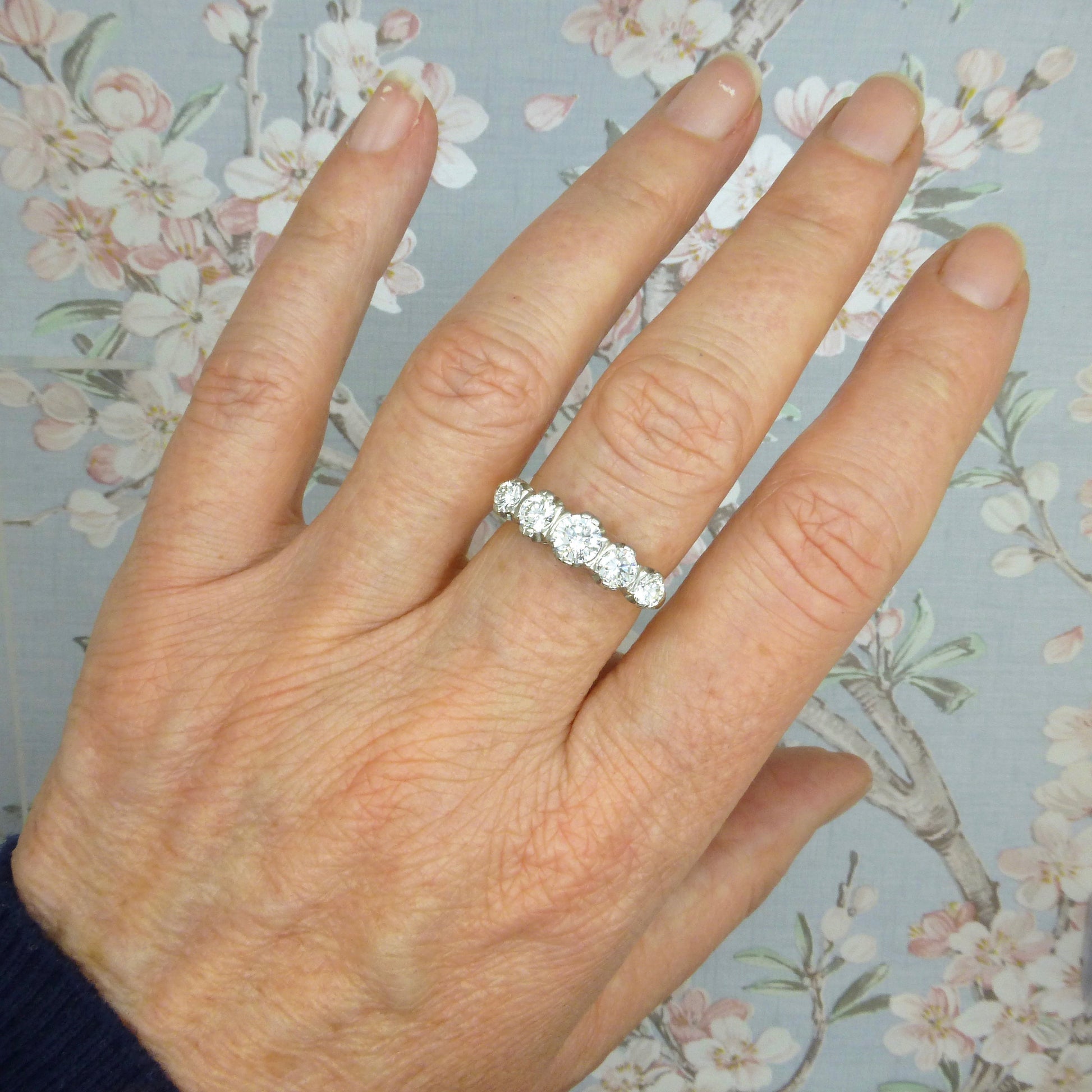 Vintage 18ct natural brilliant cut diamond five stone ring 1.22ct ~ With Valuation