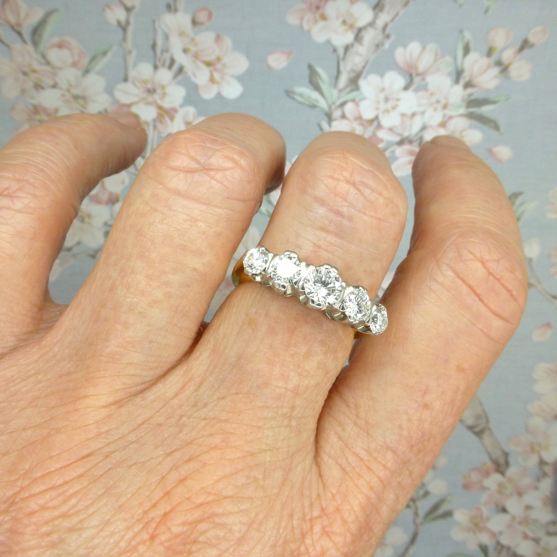 Vintage 18ct natural brilliant cut diamond five stone ring 1.22ct ~ With Valuation