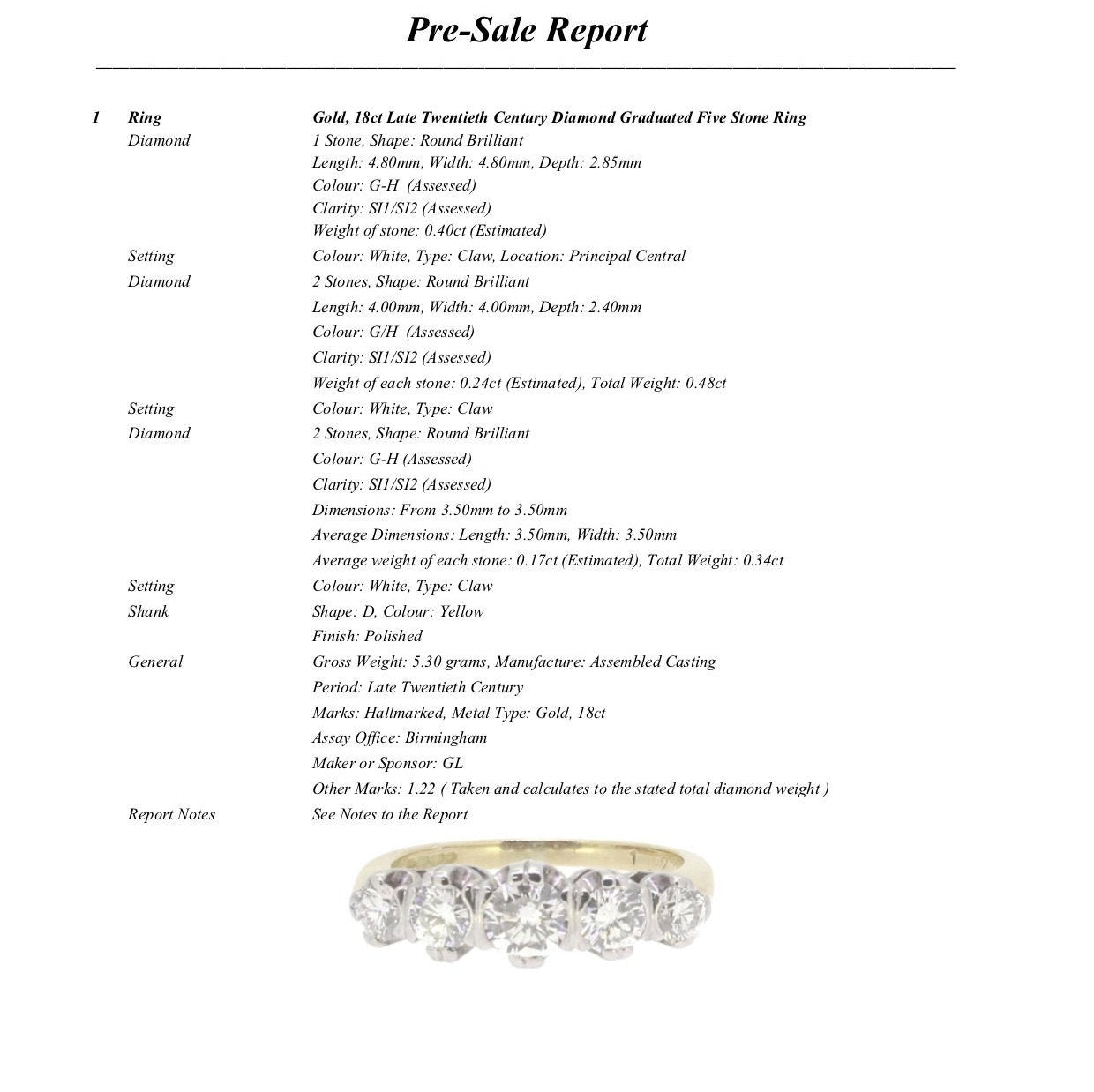 Vintage 18ct natural brilliant cut diamond five stone ring 1.22ct ~ With Valuation