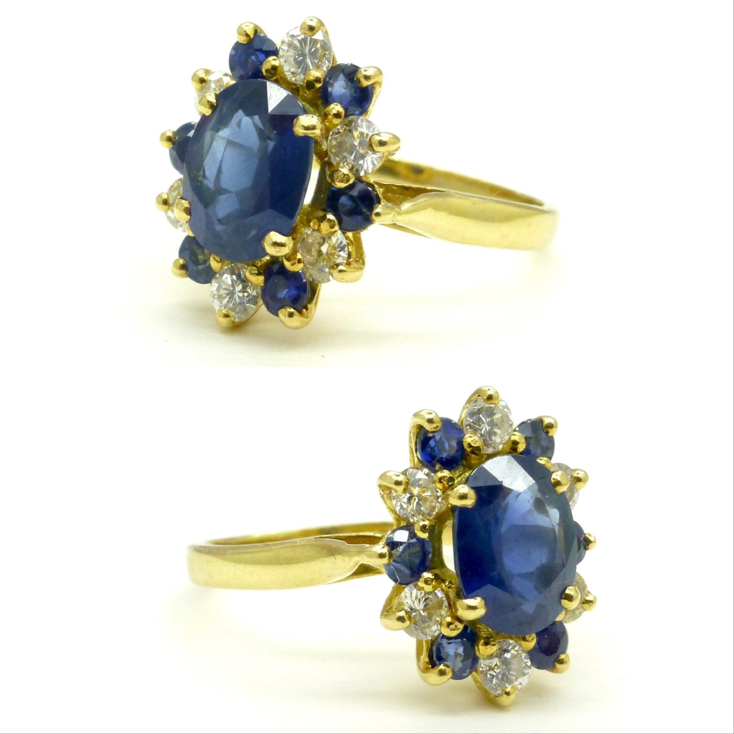 Unique Vintage French 18ct sapphire and diamond oval cluster ring