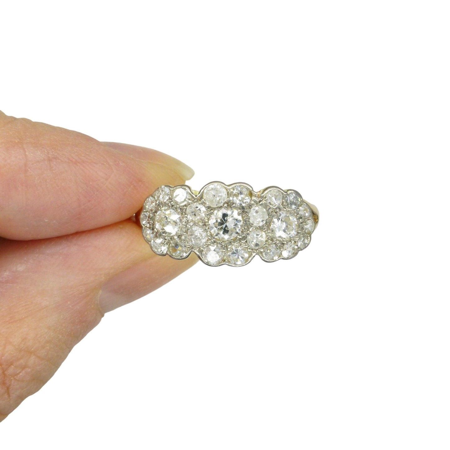 Antique 18ct Old Cut Diamond triple daisy cluster halo ring ~ Independent report