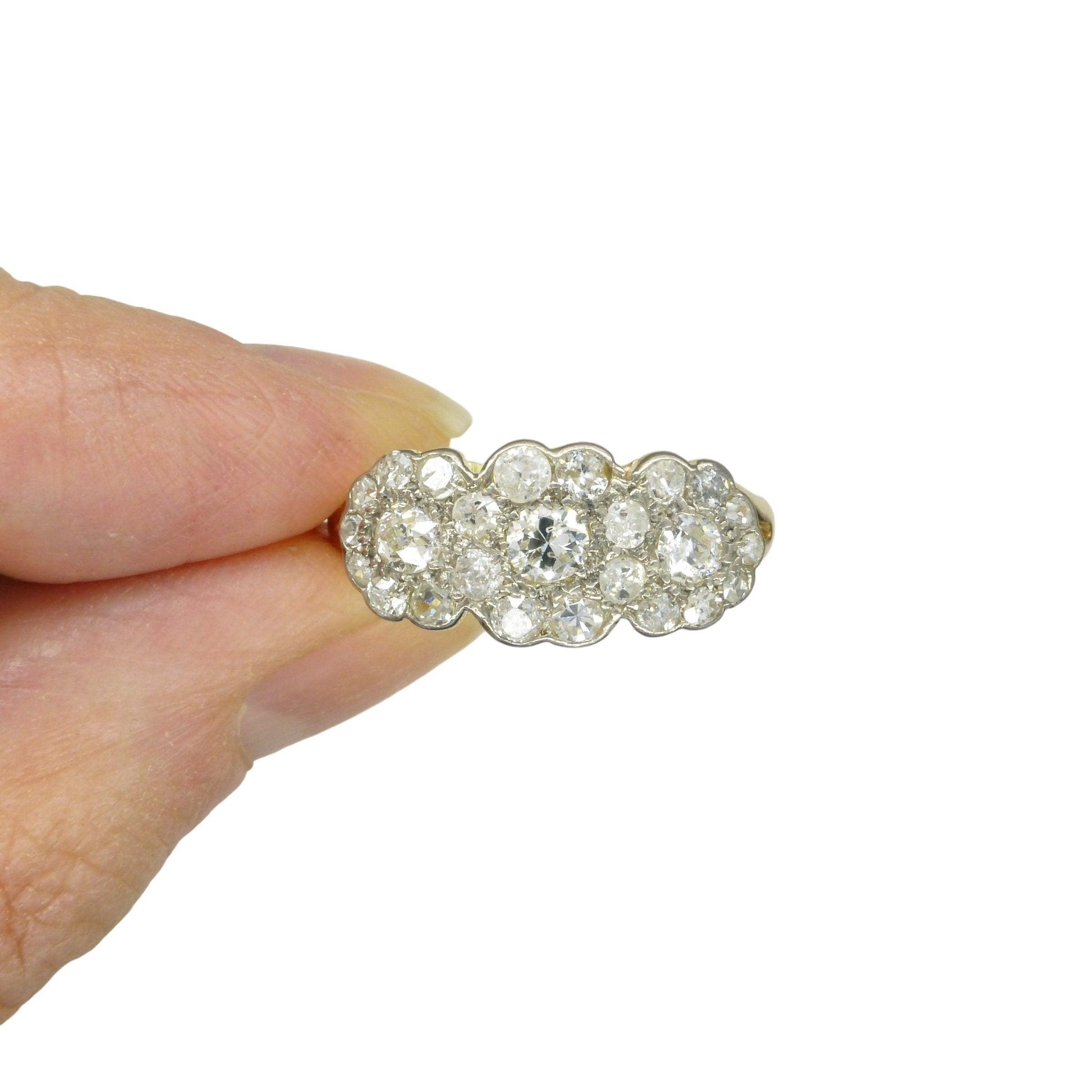 Antique 18ct Old Cut Diamond triple daisy cluster halo ring ~ Independent report