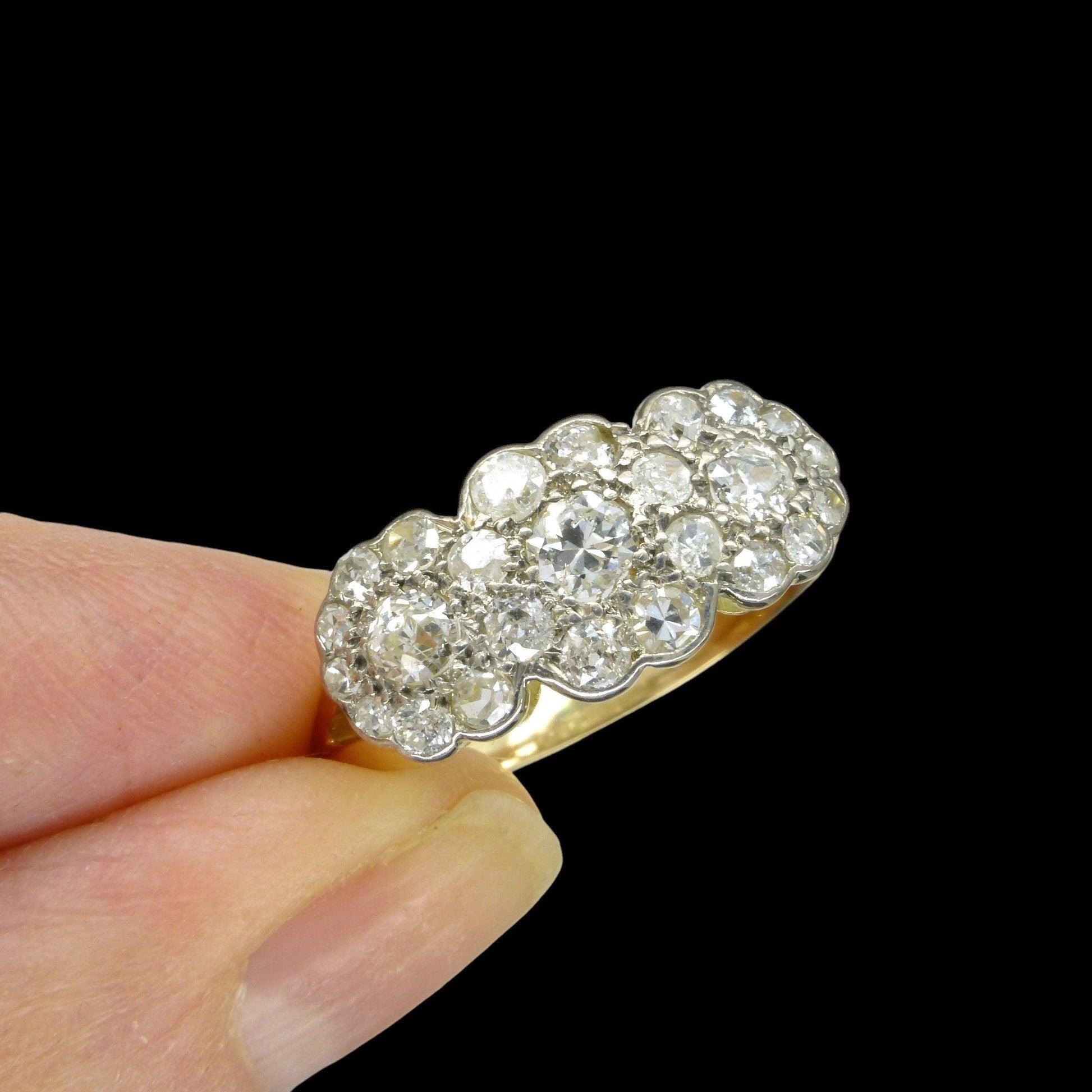 Antique 18ct Old Cut Diamond triple daisy cluster halo ring ~ Independent report
