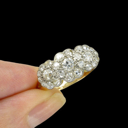 Antique 18ct Old Cut Diamond triple daisy cluster halo ring ~ Independent report