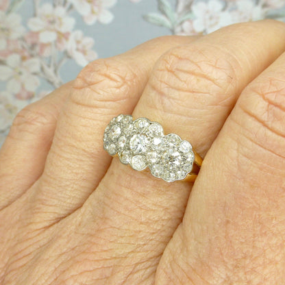Antique 18ct Old Cut Diamond triple daisy cluster halo ring ~ Independent report