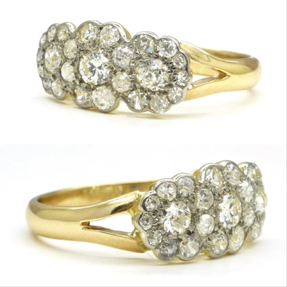 Antique 18ct Old Cut Diamond triple daisy cluster halo ring ~ Independent report