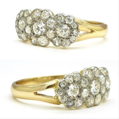 Antique 18ct Old Cut Diamond triple daisy cluster halo ring ~ Independent report
