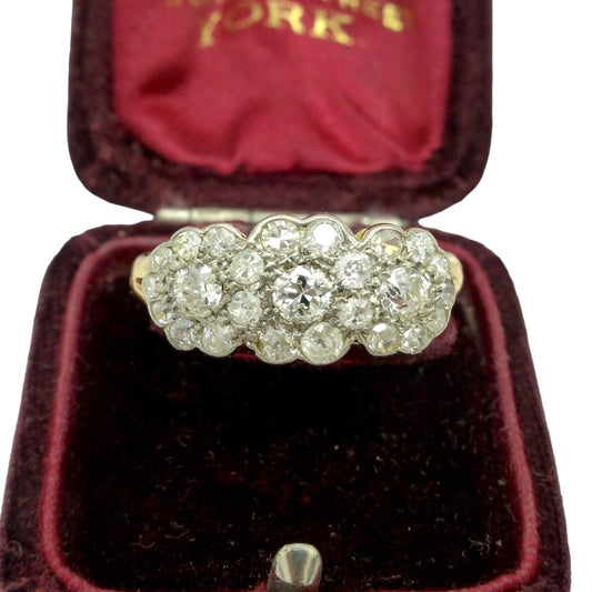 Antique 18ct Old Cut Diamond triple daisy cluster halo ring ~ Independent report