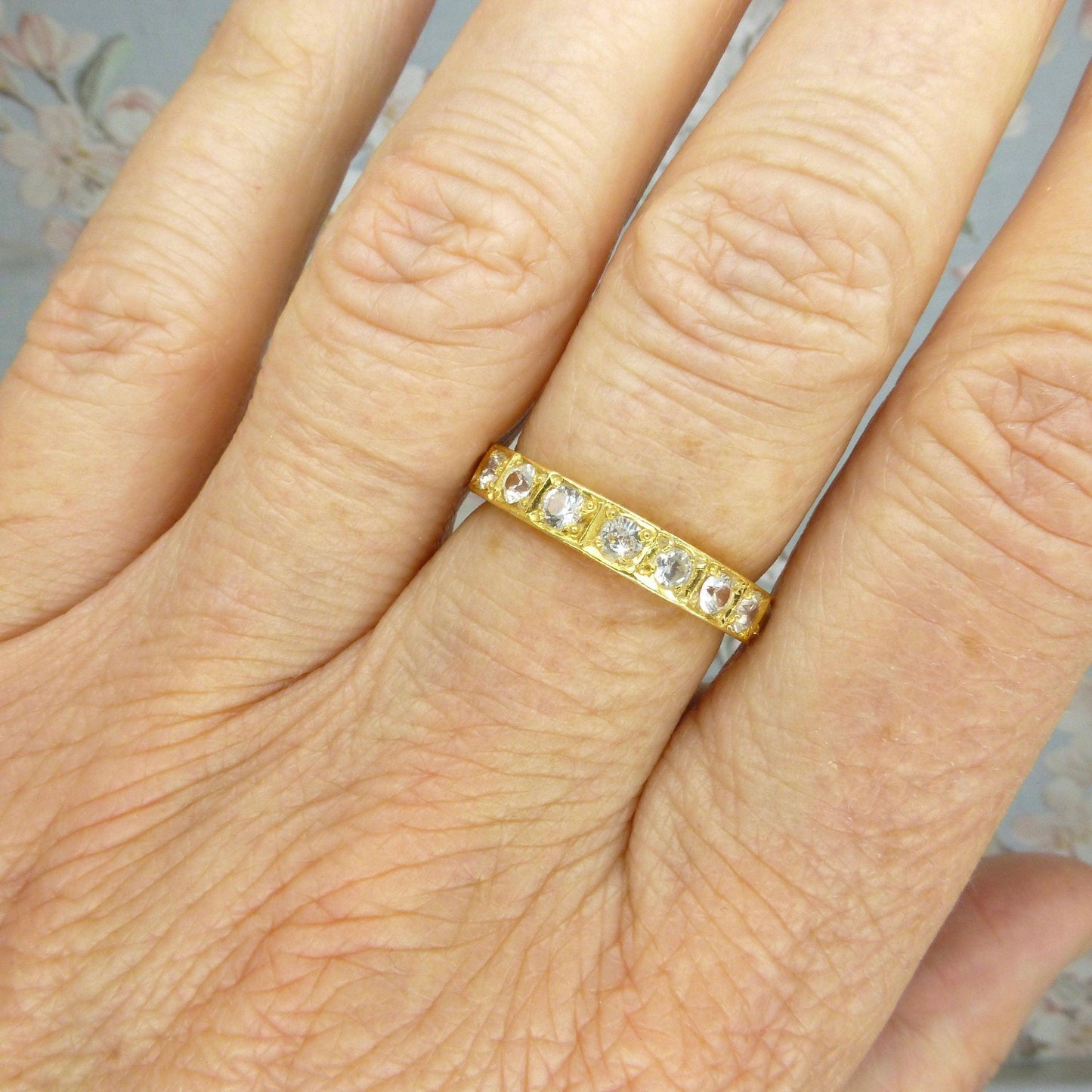 Vintage Art Deco 18ct yellow gold white sapphire/spinel full eternity wedding band 1.00ct