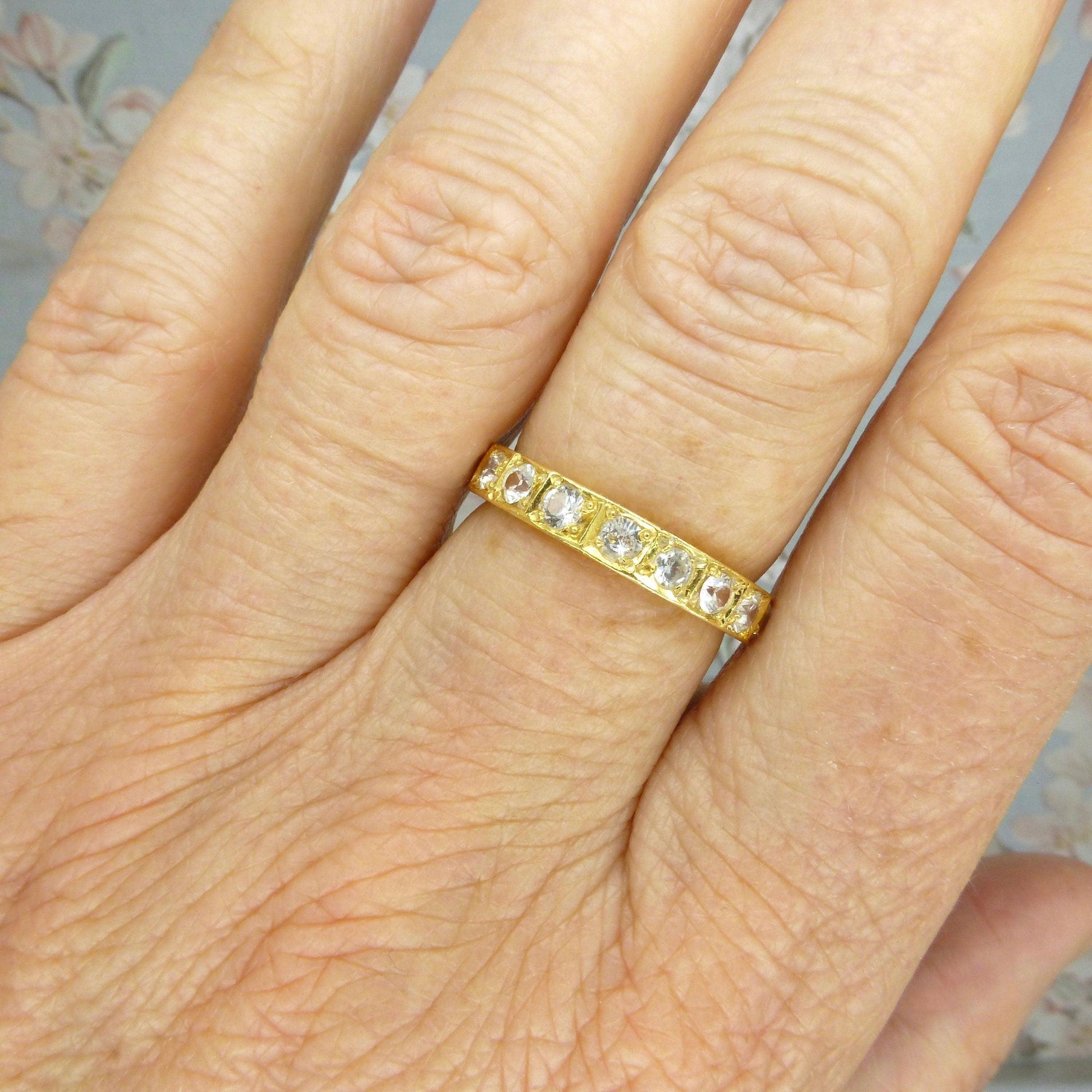 Vintage Art Deco 18ct yellow gold white sapphire/spinel full eternity wedding band 1.00ct