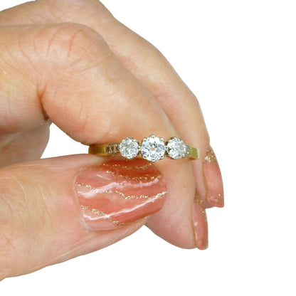 Vintage 18ct old cut diamond three stone trilogy ring 0.50ct ~ c1930's