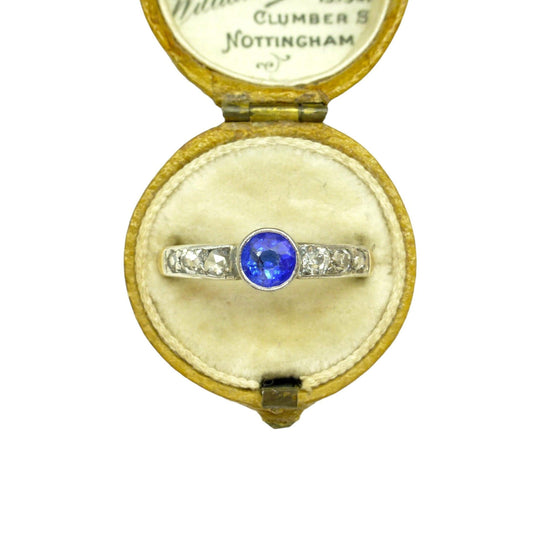 Antique Platinum 15ct old cut diamond & synthetic sapphire solitaire ring c1910's