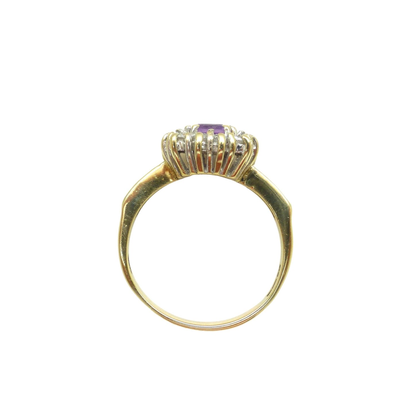 Vintage 9ct gold emerald cut Amethyst & CZ cluster dress ring