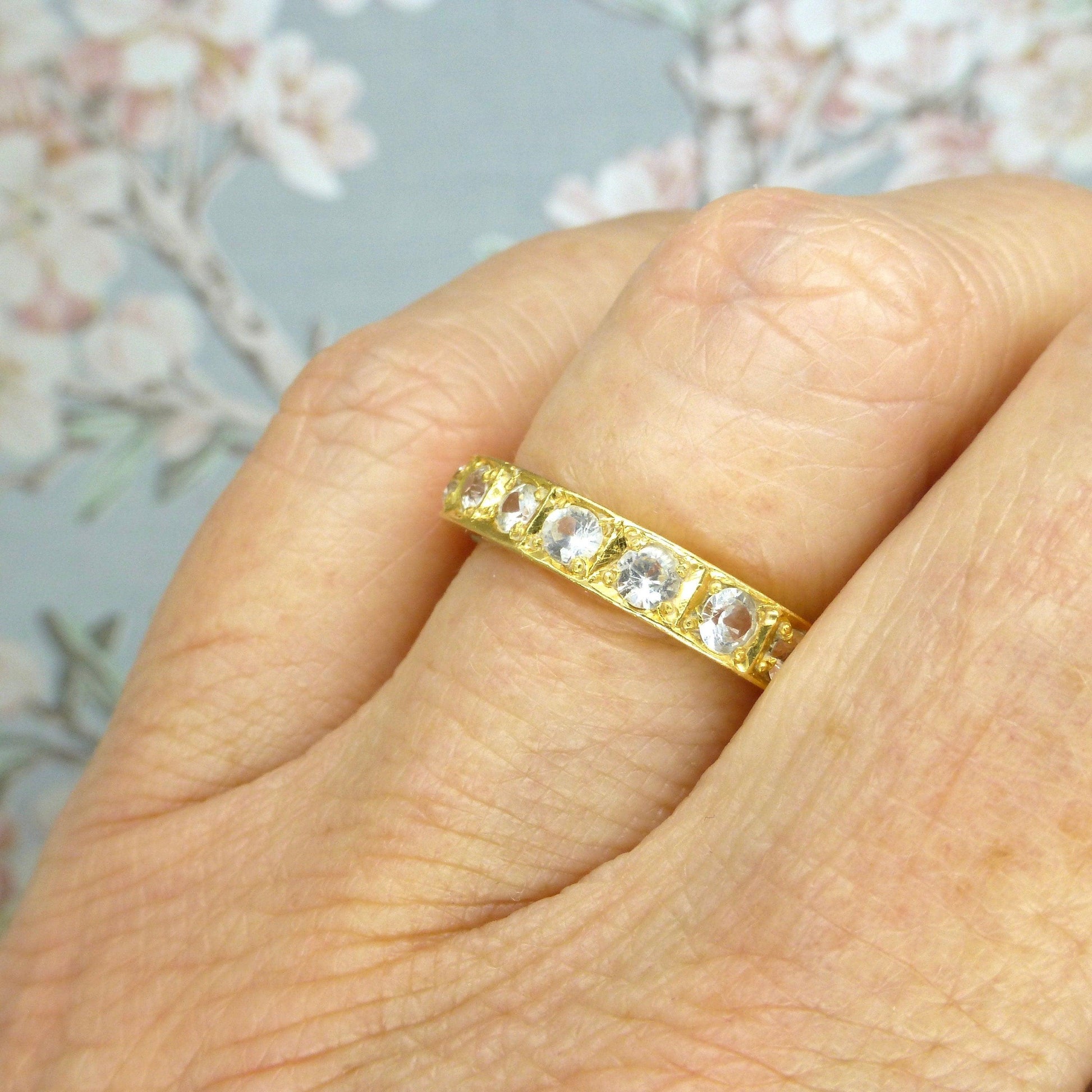 Vintage Art Deco 18ct yellow gold white sapphire/spinel full eternity wedding band 1.00ct