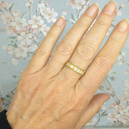 Vintage Art Deco 18ct yellow gold white sapphire/spinel full eternity wedding band 1.00ct