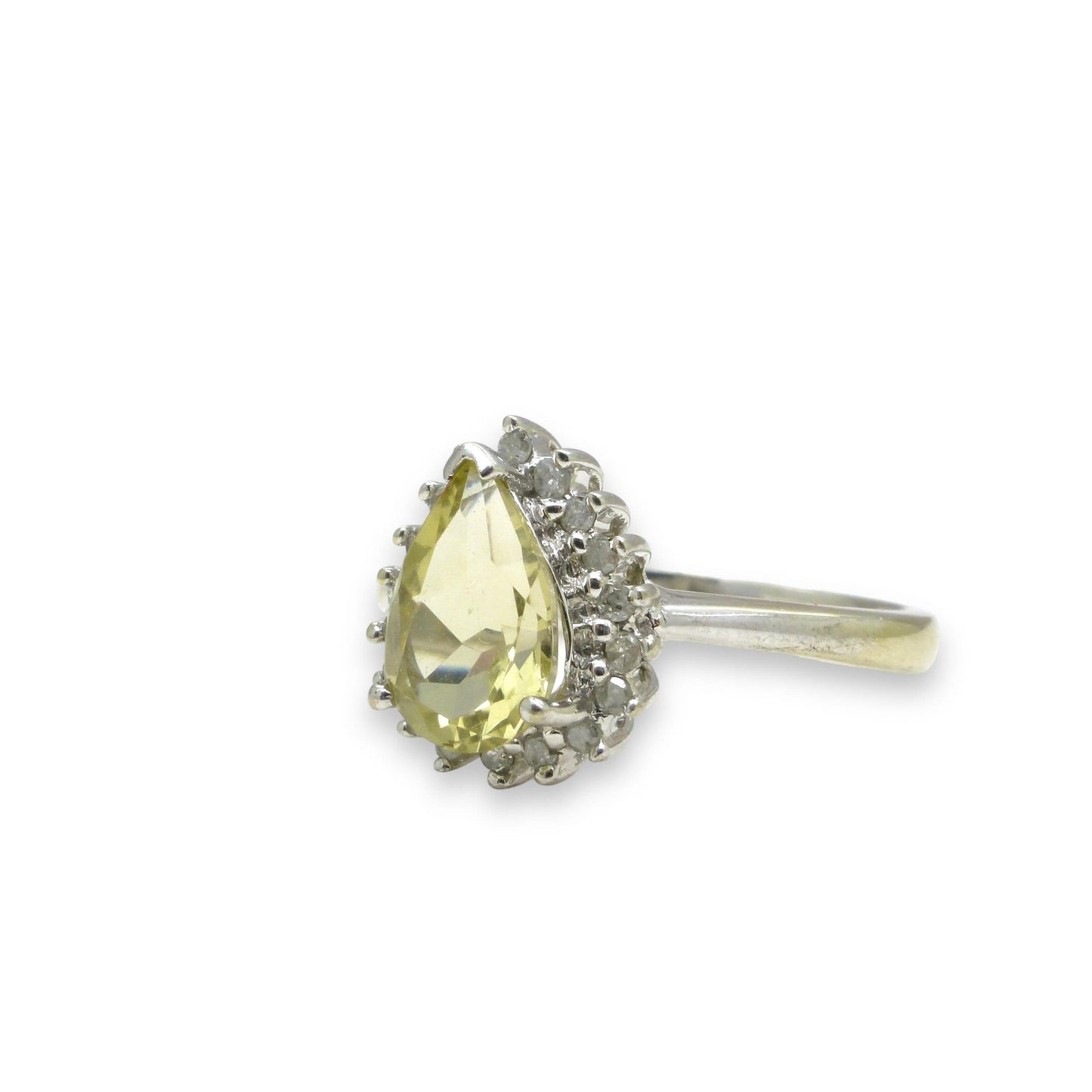 Vintage 9ct white gold pear cut diamond halo cluster dress ring