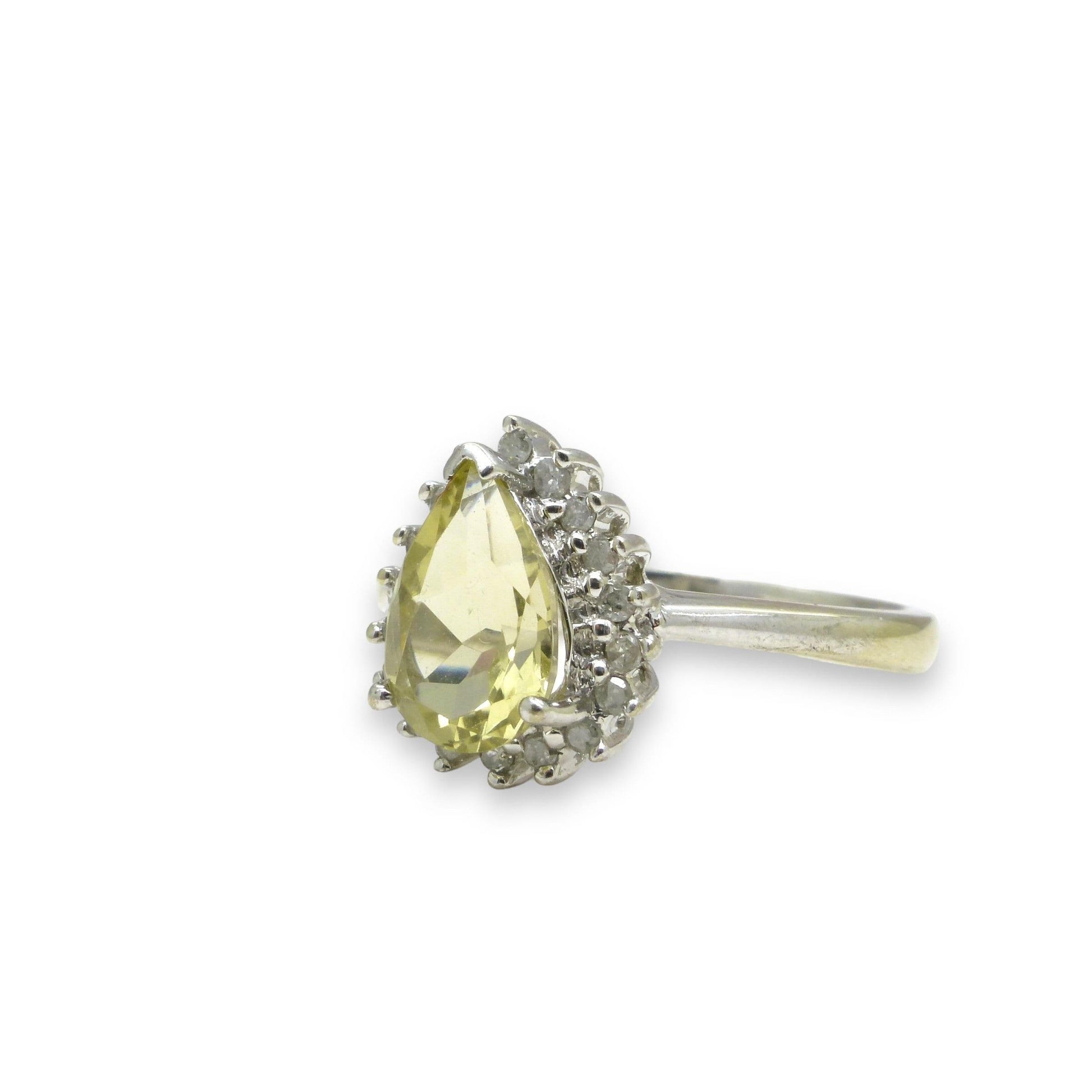Vintage 9ct white gold pear cut diamond halo cluster dress ring