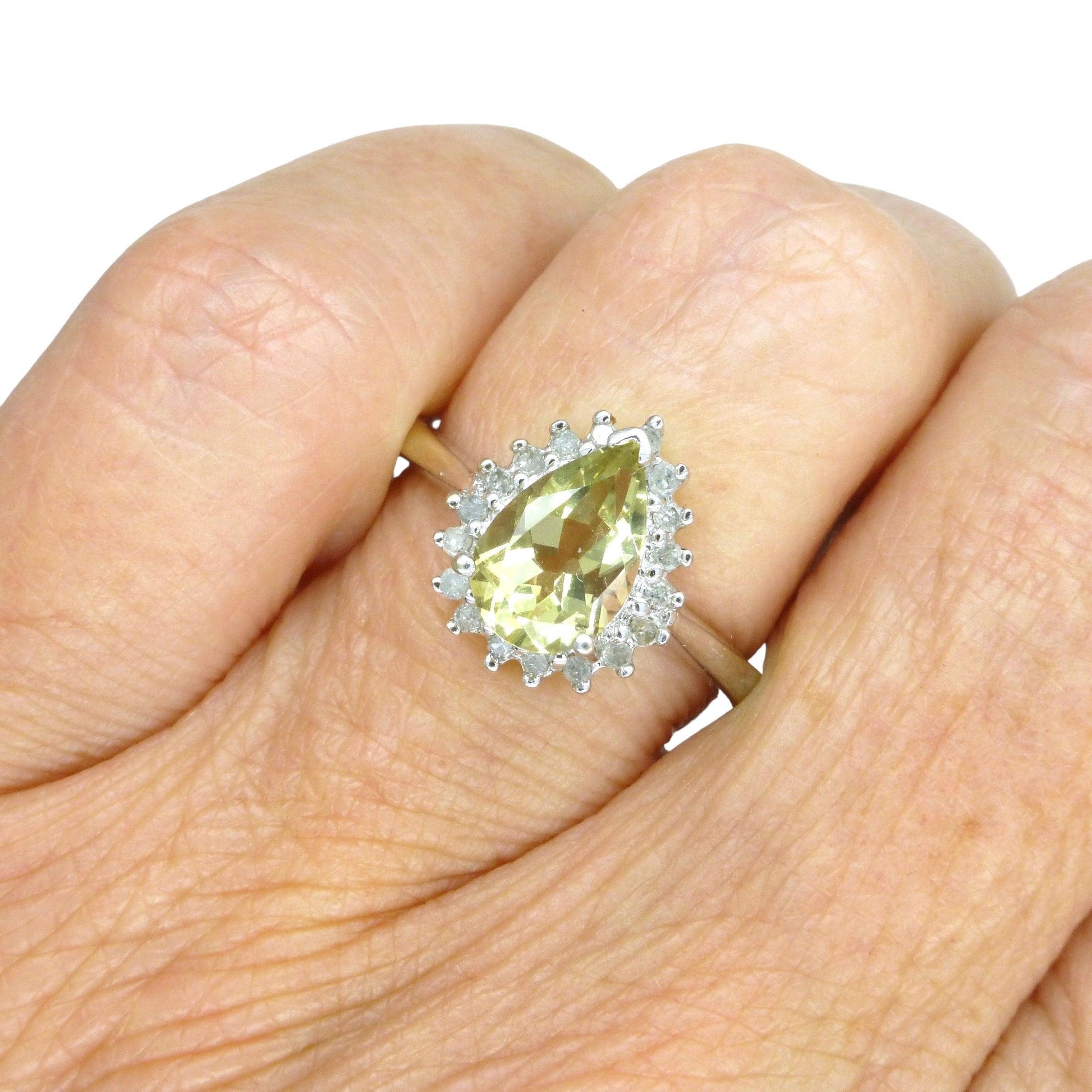 Vintage 9ct white gold pear cut diamond halo cluster dress ring