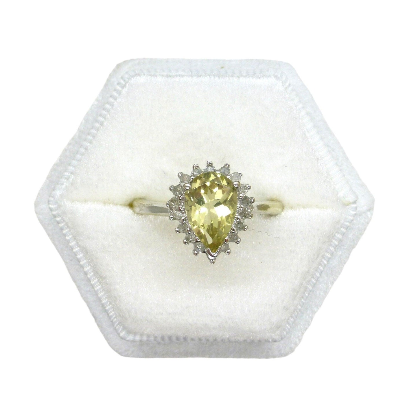 Vintage 9ct white gold pear cut diamond halo cluster dress ring