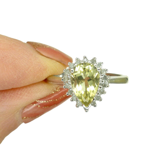 Vintage 9ct white gold pear cut diamond halo cluster dress ring