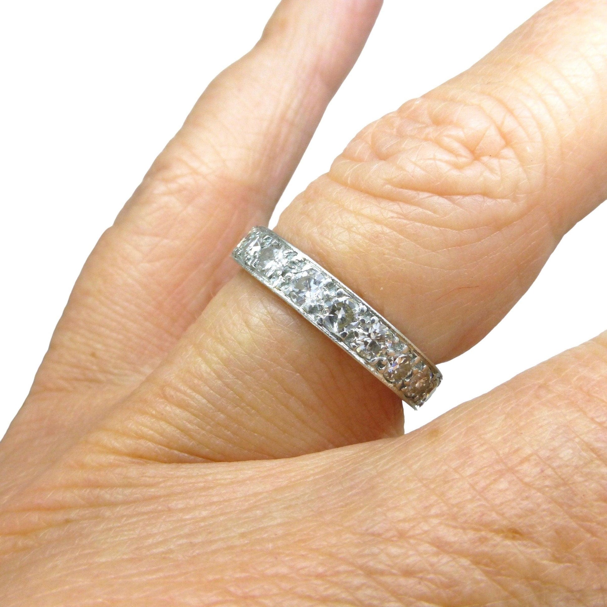 Art Deco platinum old cut natural Diamond full eternity wedding band 1920's ~ Size L ~ 5.5