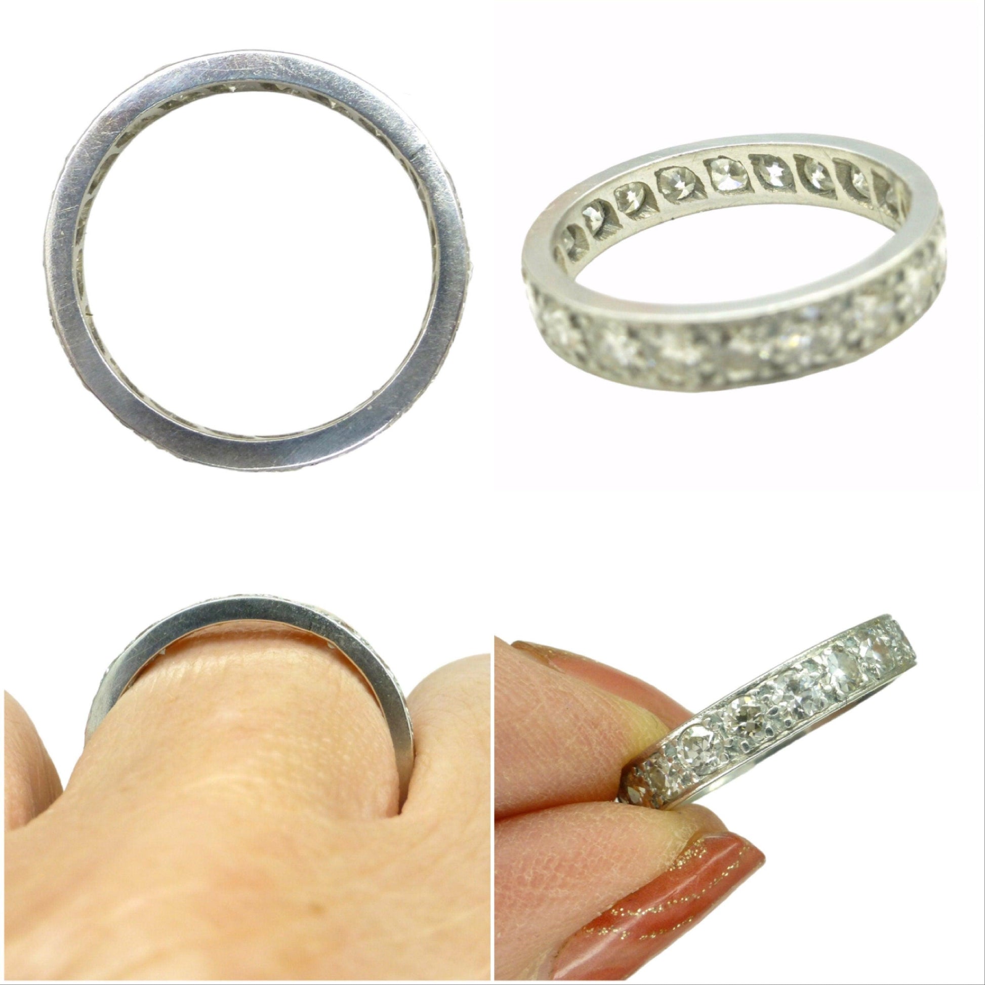 Art Deco platinum old cut natural Diamond full eternity wedding band 1920's ~ Size L ~ 5.5