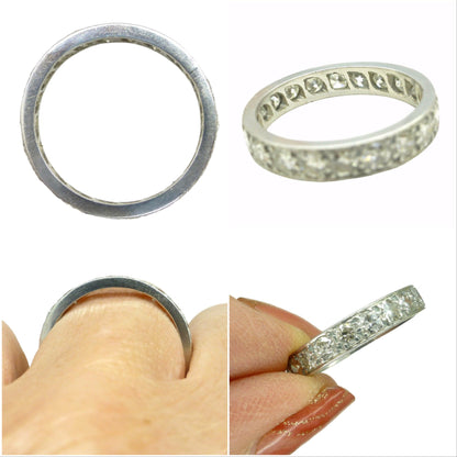Art Deco platinum old cut natural Diamond full eternity wedding band 1920's ~ Size L ~ 5.5