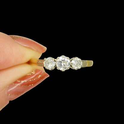 Vintage 18ct old cut diamond three stone trilogy ring 0.50ct ~ c1930's