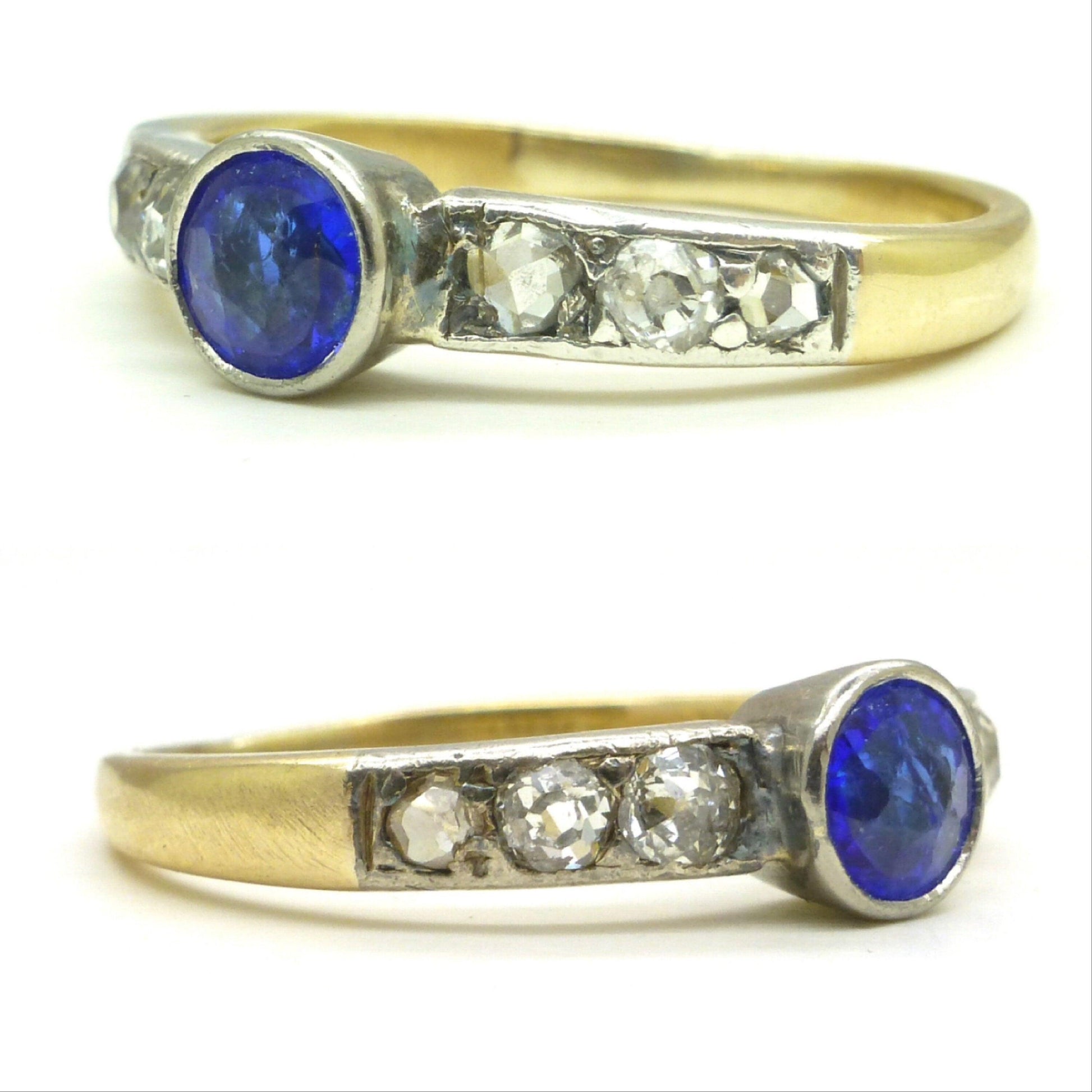 Antique Platinum 15ct old cut diamond & synthetic sapphire solitaire ring c1910's
