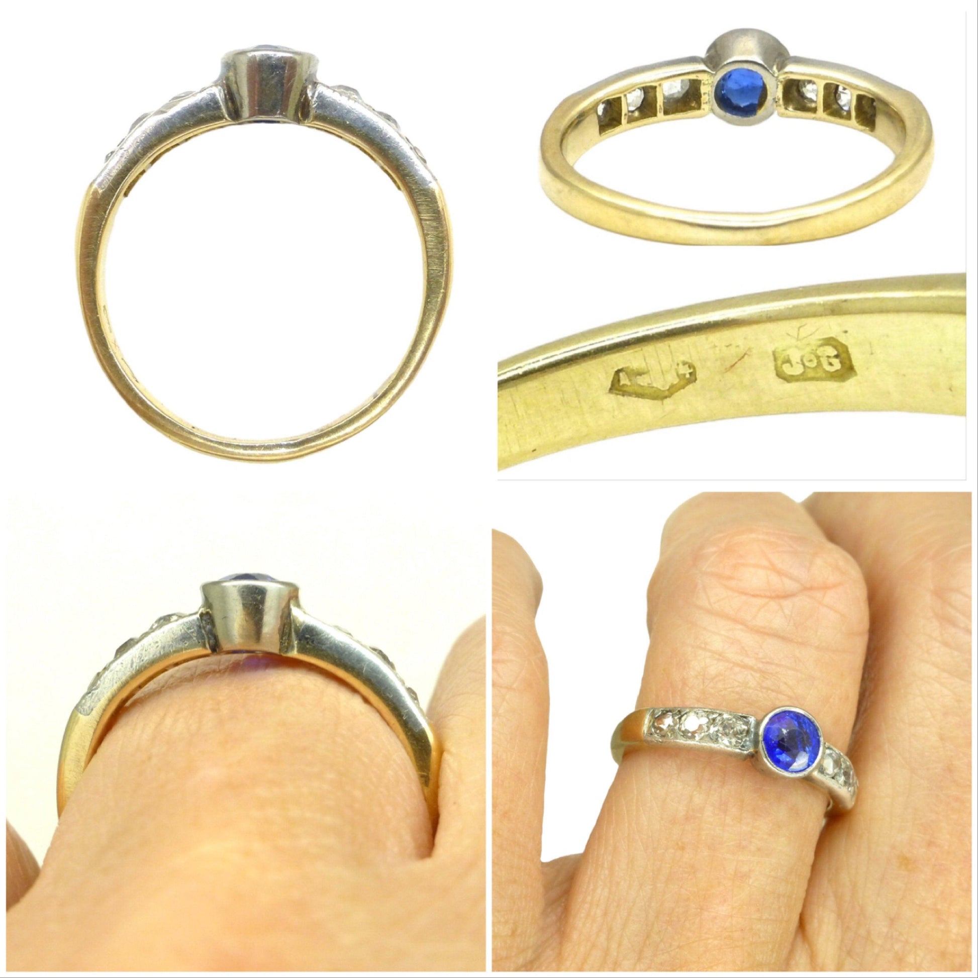 Antique Platinum 15ct old cut diamond & synthetic sapphire solitaire ring c1910's