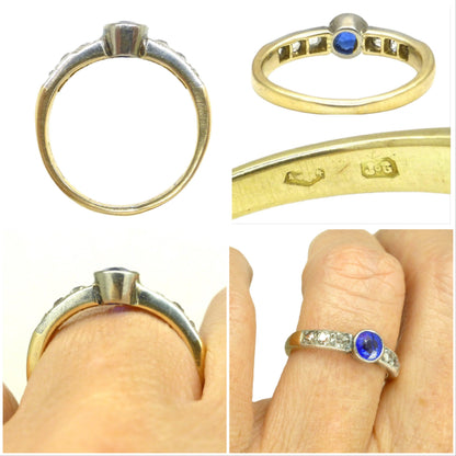 Antique Platinum 15ct old cut diamond & synthetic sapphire solitaire ring c1910's