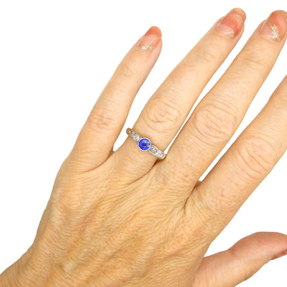 Antique Platinum 15ct old cut diamond & synthetic sapphire solitaire ring c1910's