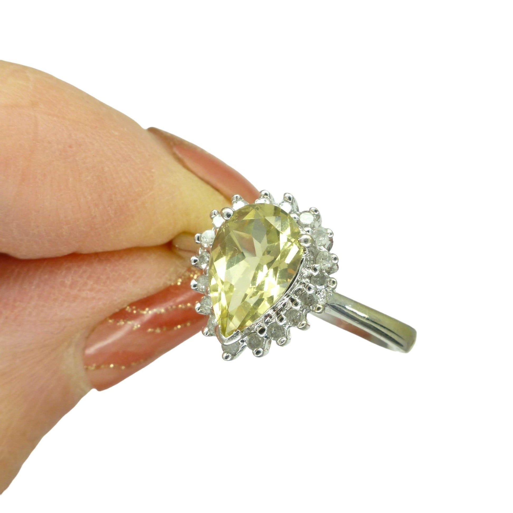 Vintage 9ct white gold pear cut diamond halo cluster dress ring