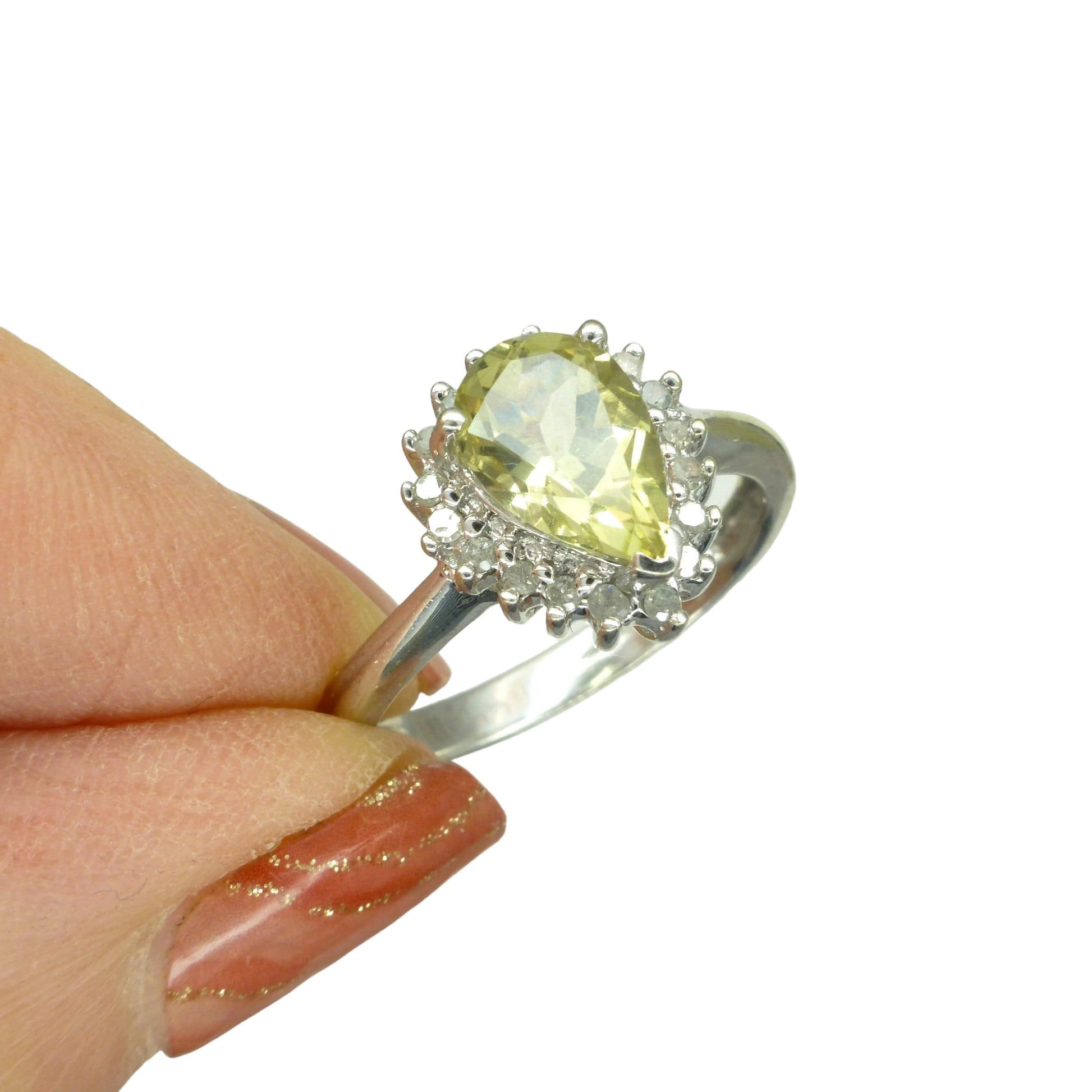 Vintage 9ct white gold pear cut diamond halo cluster dress ring