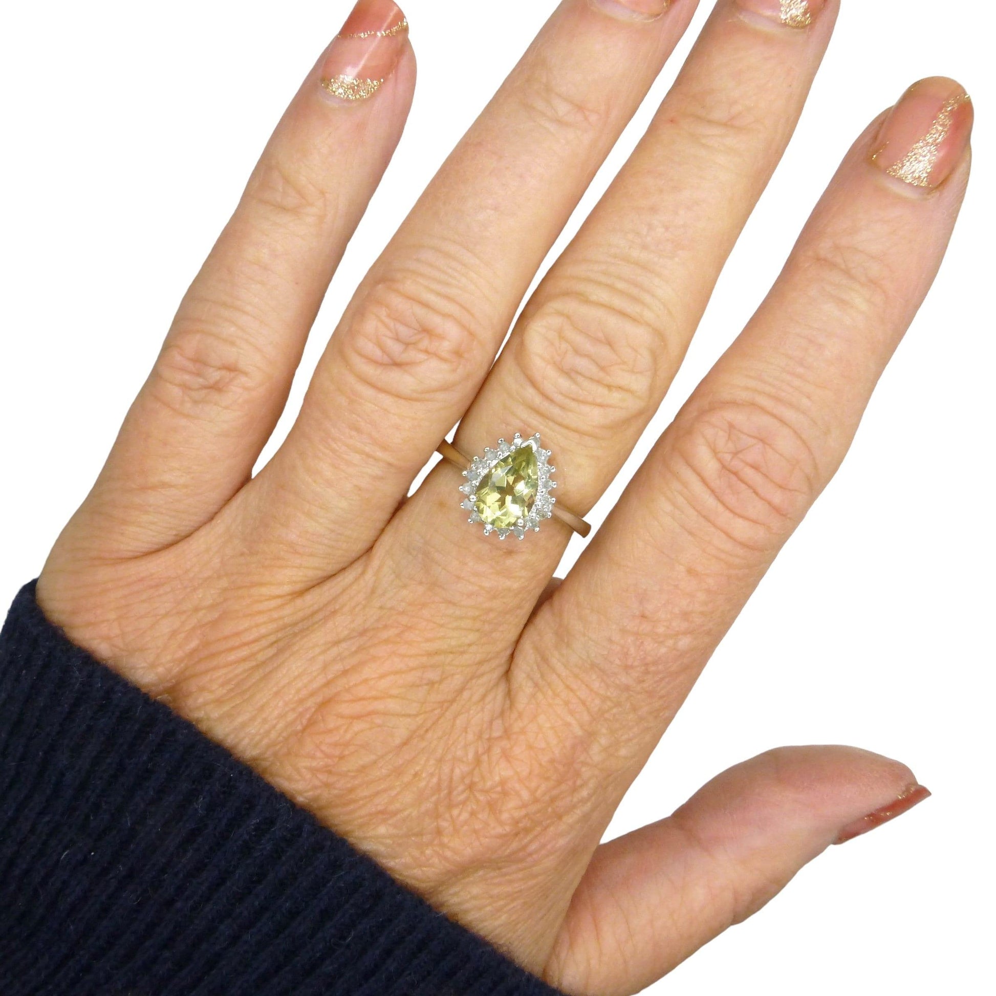 Vintage 9ct white gold pear cut diamond halo cluster dress ring