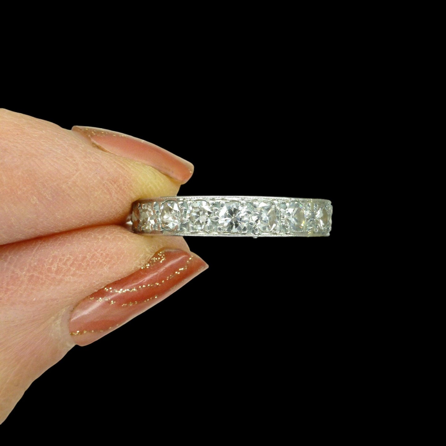 Art Deco platinum old cut natural Diamond full eternity wedding band 1920's ~ Size L ~ 5.5