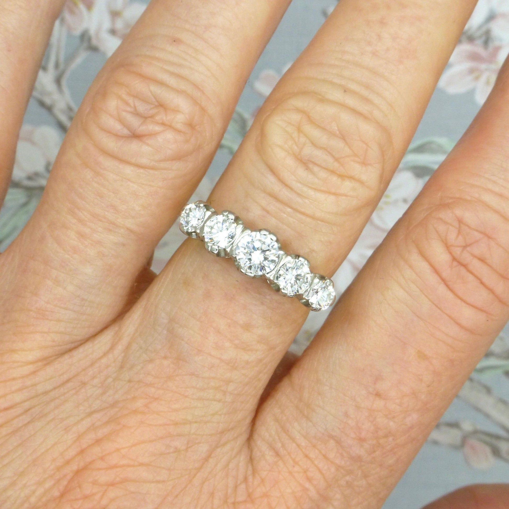 Vintage 18ct natural brilliant cut diamond five stone ring 1.22ct ~ With Valuation