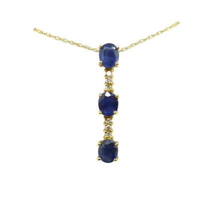 Vintage 14K gold sapphire and diamond bar pendant & gold chain